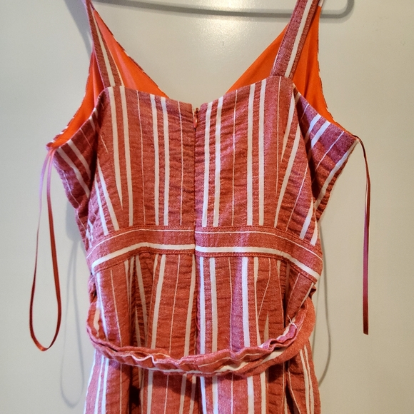 Ettitwa By Anthropologie Womens Jumpsuit Red Stripe Tie Waist Sleeveless M lined - Picture 3 of 3
